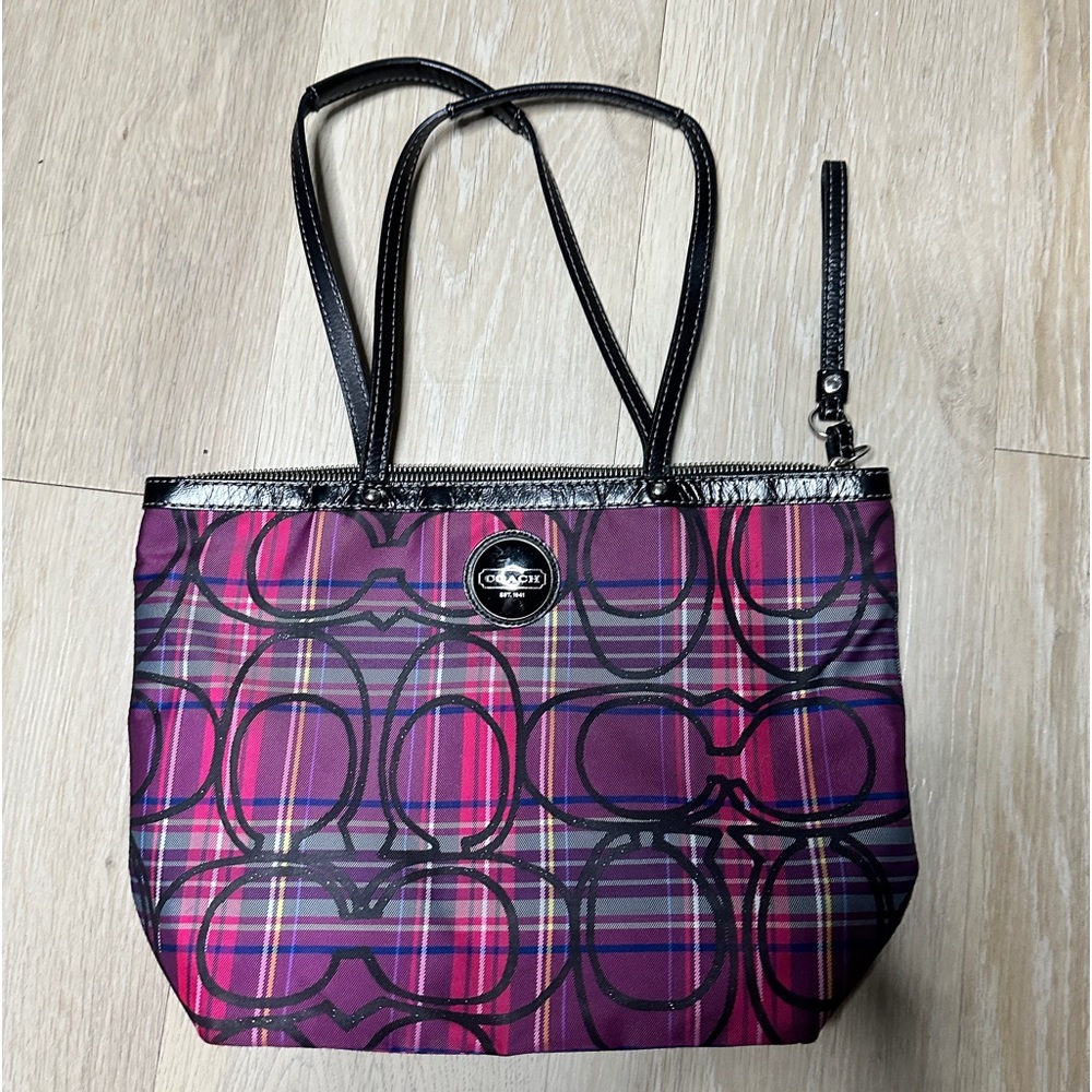 Plaid pink and purpled black shoulder bag